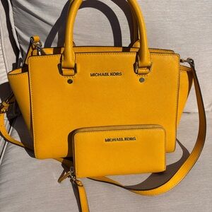 Michael Kors Yellow Satchel and Wallet Set